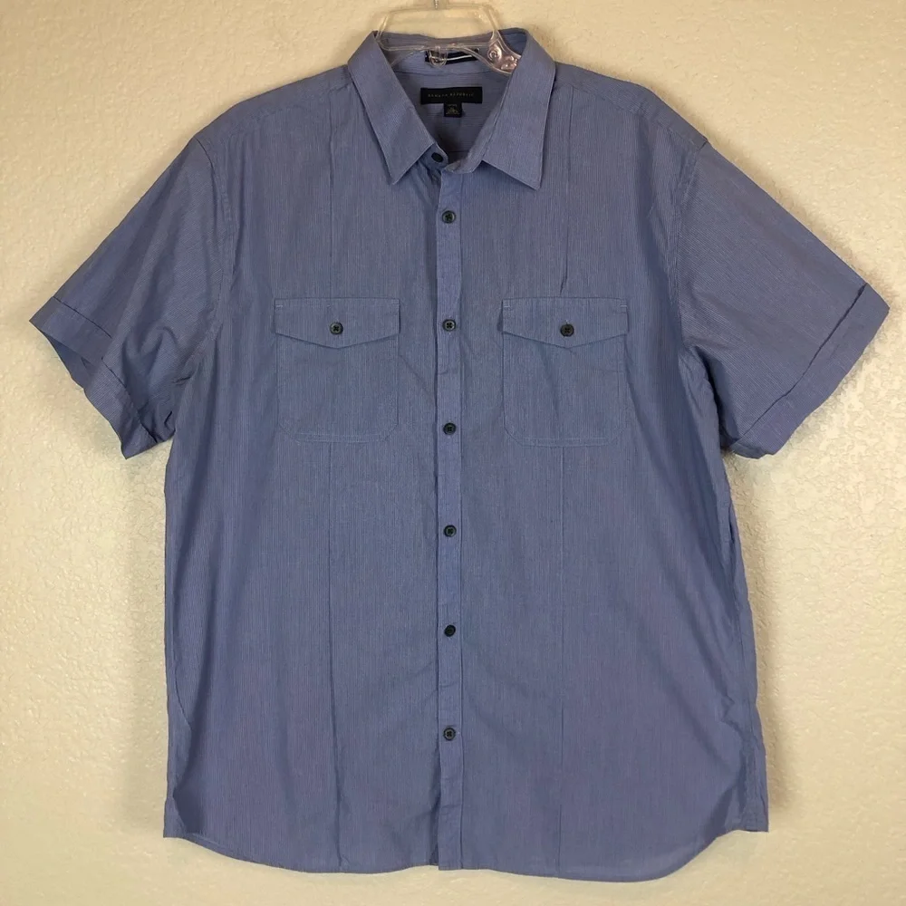 Banana Republic Men's Blue Thin Striped Short Sleeve Button Down Shirt size XL